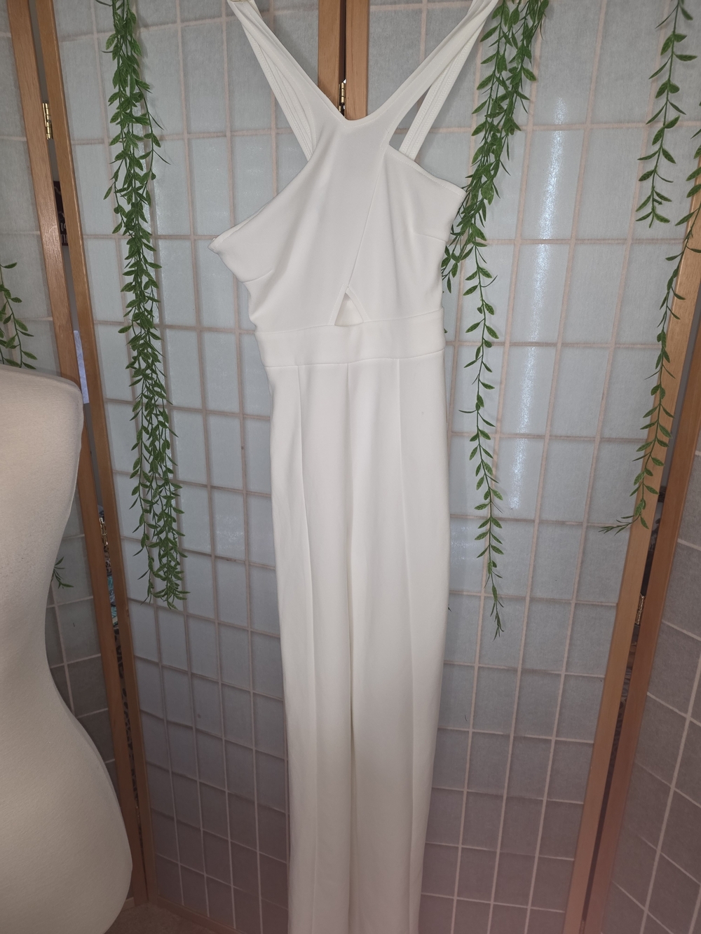 Aqua One-Shoulder White Jumpsuit with Cross-Back Detail